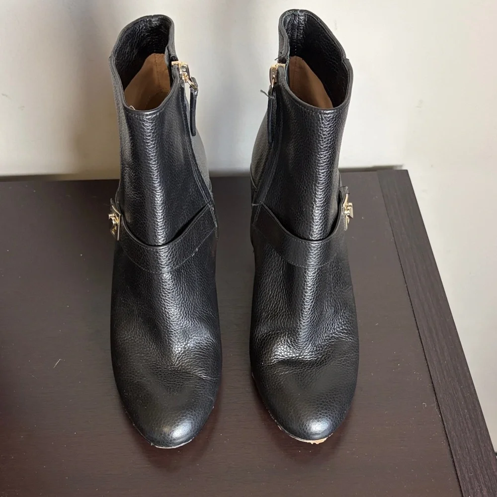 Kate Spade Thatcher Bootie Black Boot mini pebbled leather rounded closed toe 8